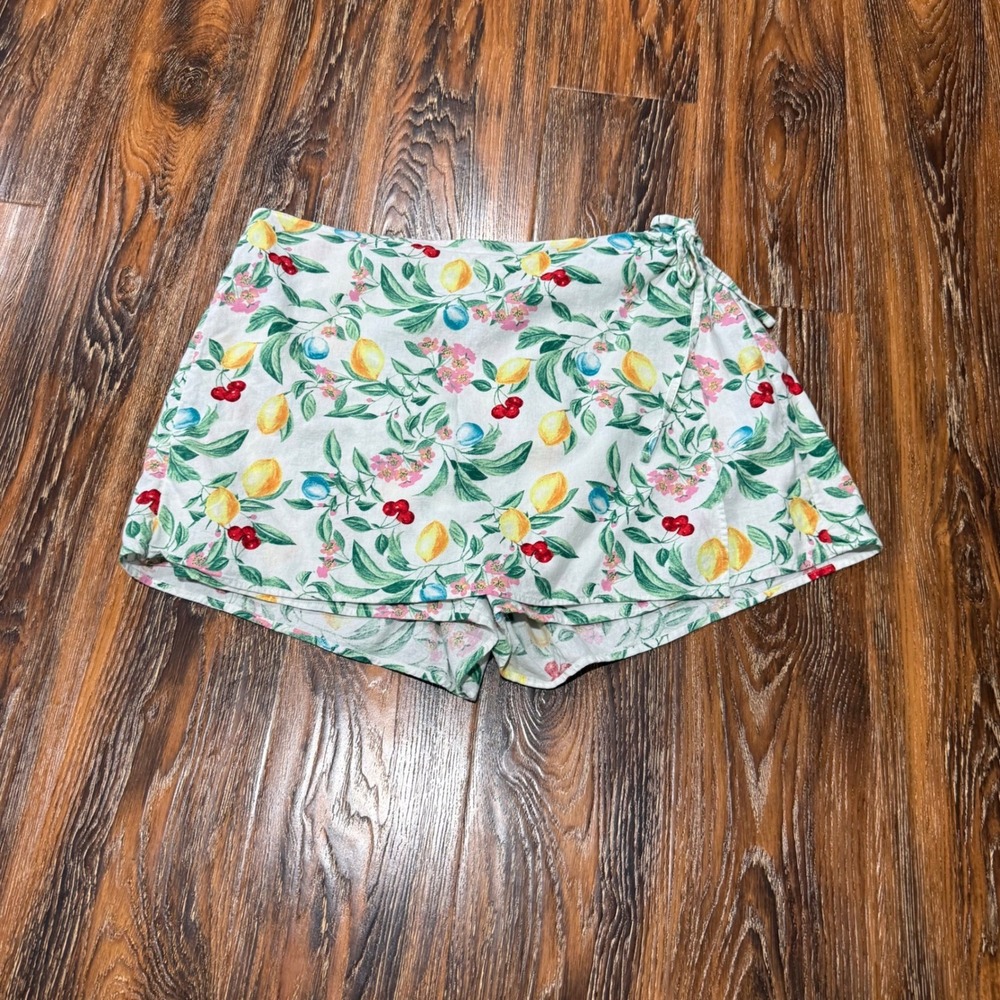 Old Navy XL Linen Blend Fruit Print Shorts Womens White Lemon Cherry Floral